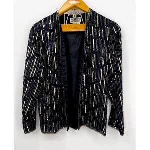 Vintage Frances Henaghan Black and Gold‎ SequinBeaded Evening fancy Jacket SZ 12